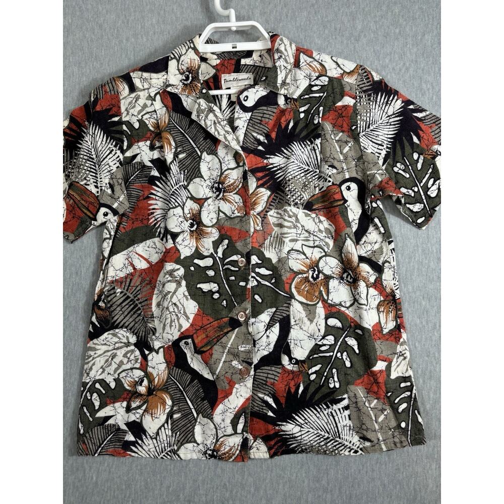 Vintage Tumbleweeds Hawaiian Shirt Size M Woven Cotton Birds Natural Colors